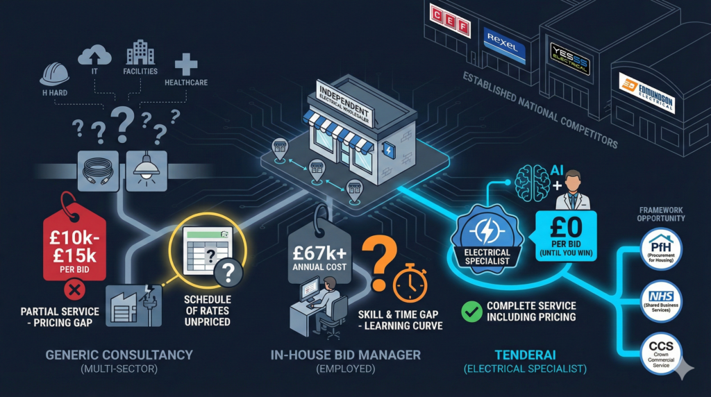 Who helps independent electrical wholesalers tender for supply contracts?